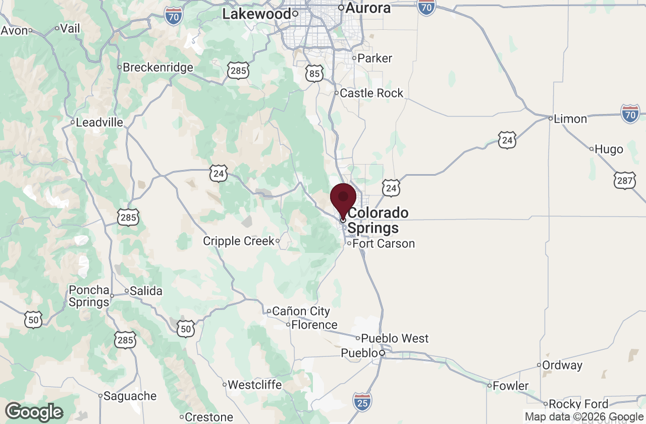 Map of the Trafton Roofing service area covering Colorado Springs, El Paso County and Teller County